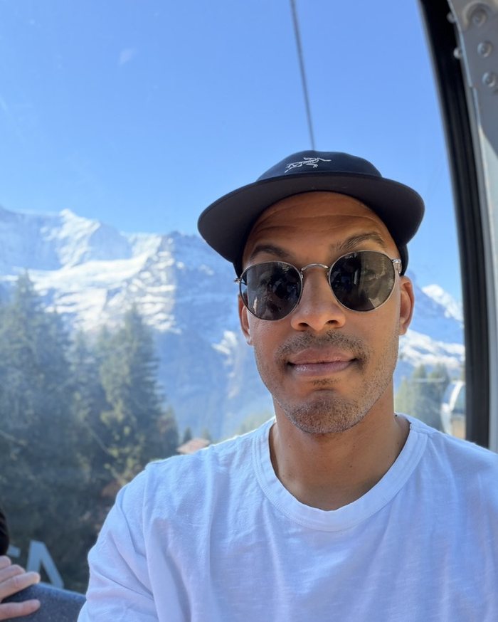 Ryan in a gondola in the Swiss Alps